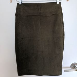 Olive Faux Suede Pencil Skirt